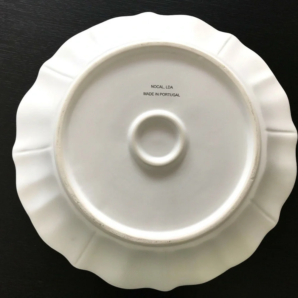 Anthropologie Large Ceramic Serving Bowl Deep Plate White Silver Serveware